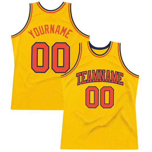 Custom Gold Orange-Navy Authentic Throwback Basketball Jersey - Main View