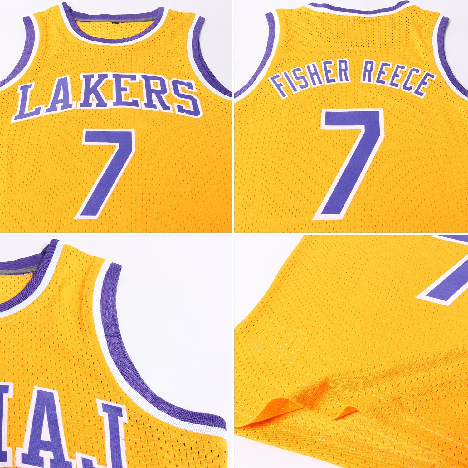 Custom Gold Purple-White Authentic Throwback Basketball Jersey view 2