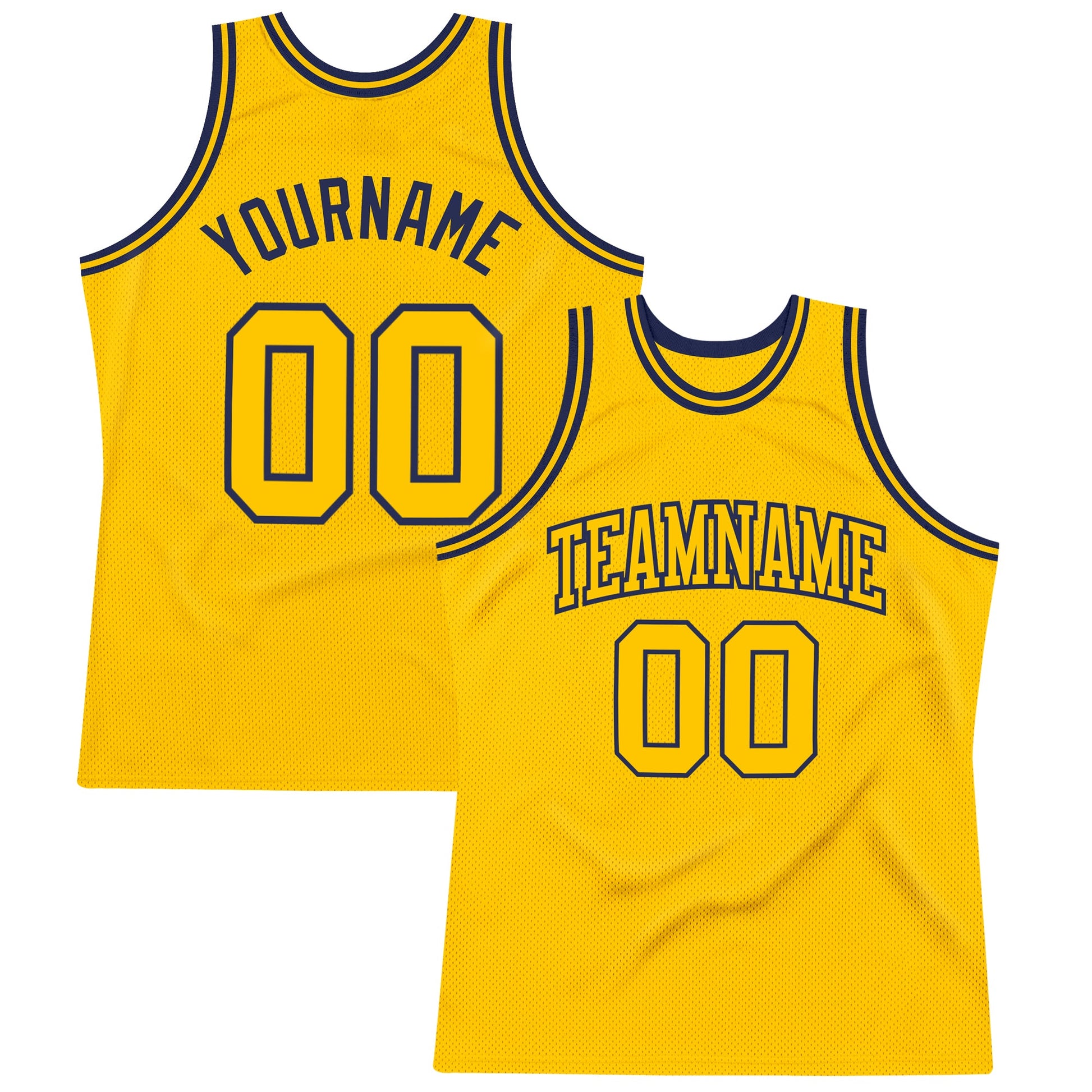 Custom Gold Gold-Navy Authentic Throwback Basketball Jersey - Main View
