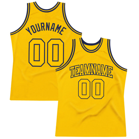 Custom Gold Gold-Navy Authentic Throwback Basketball Jersey - Main View