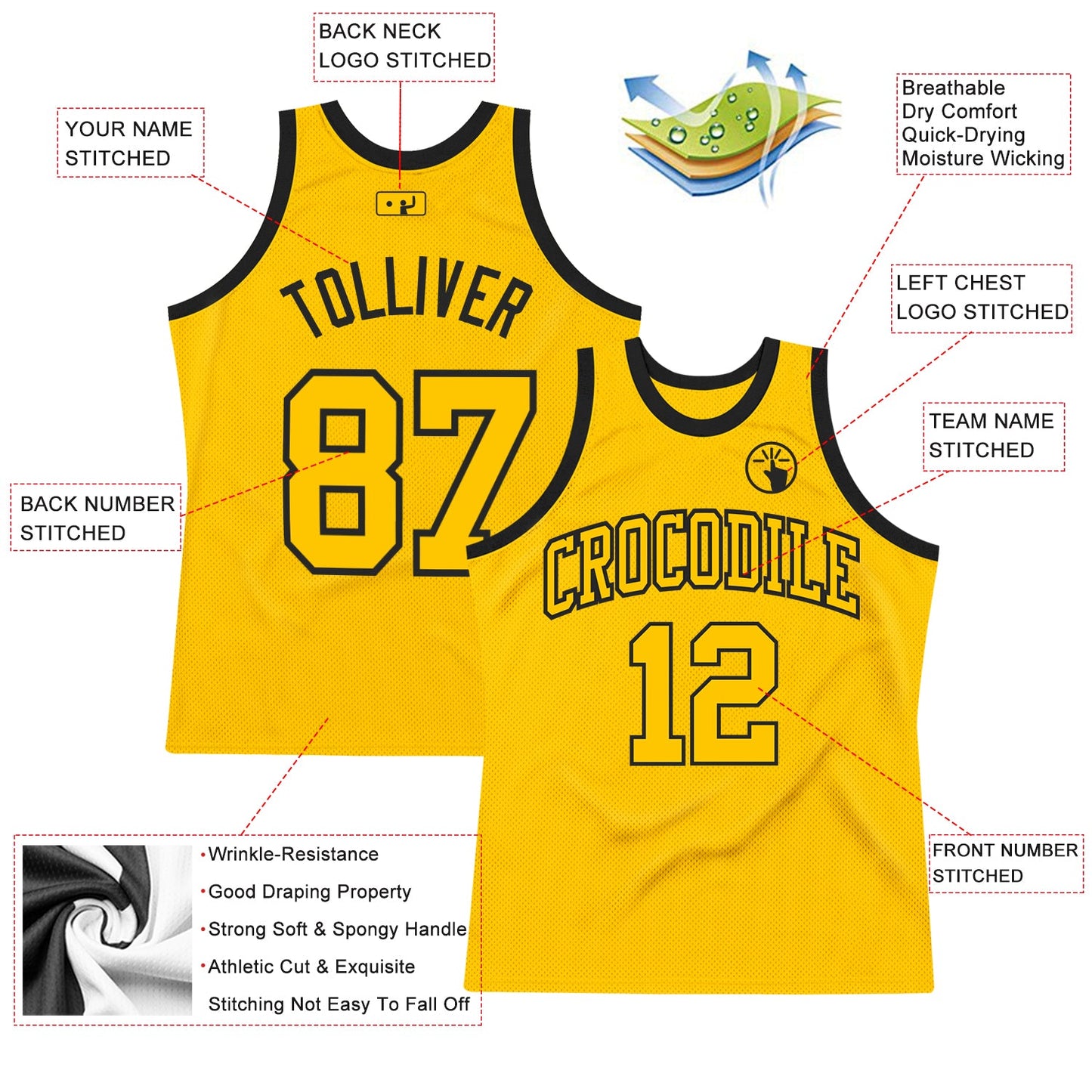 Custom Gold Gold-Black Authentic Throwback Basketball Jersey view 2