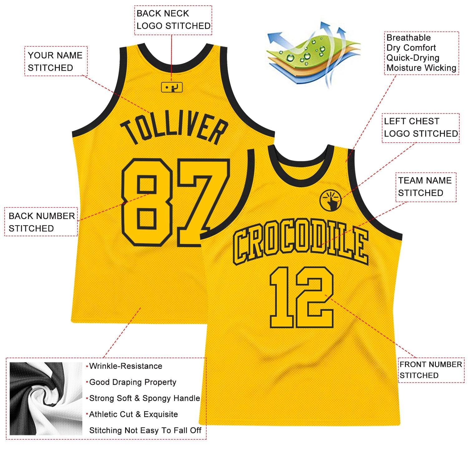 Custom Gold Gold-Black Authentic Throwback Basketball Jersey view 2