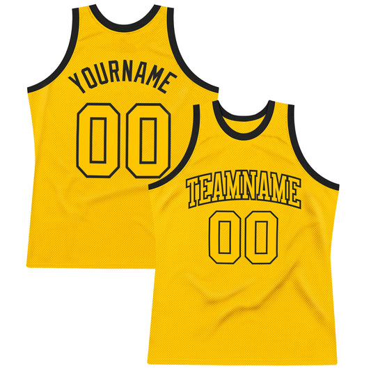 Custom Gold Gold-Black Authentic Throwback Basketball Jersey - Main View