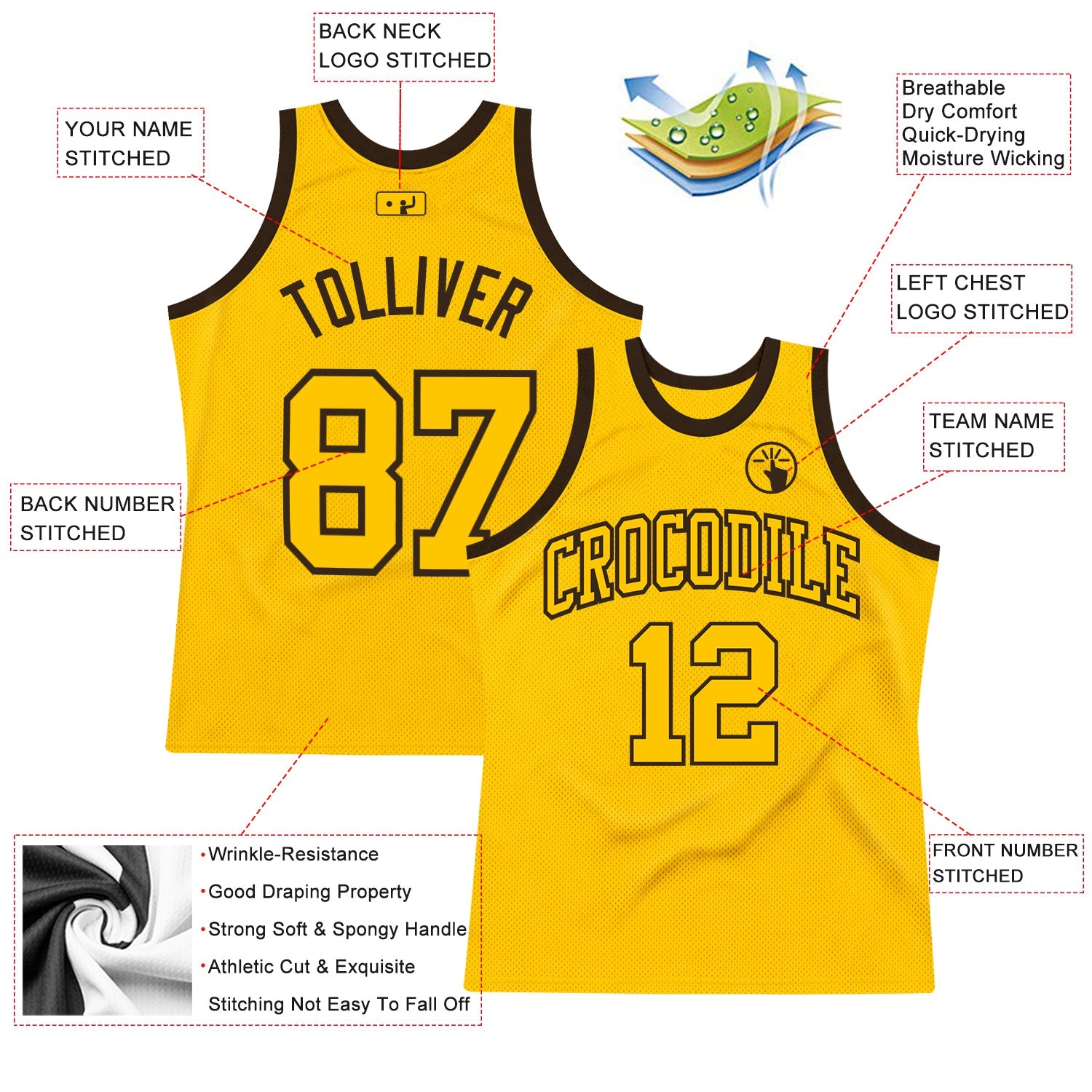 Custom Gold Gold-Brown Authentic Throwback Basketball Jersey view 2
