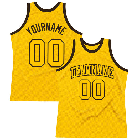 Custom Gold Gold-Brown Authentic Throwback Basketball Jersey - Main View