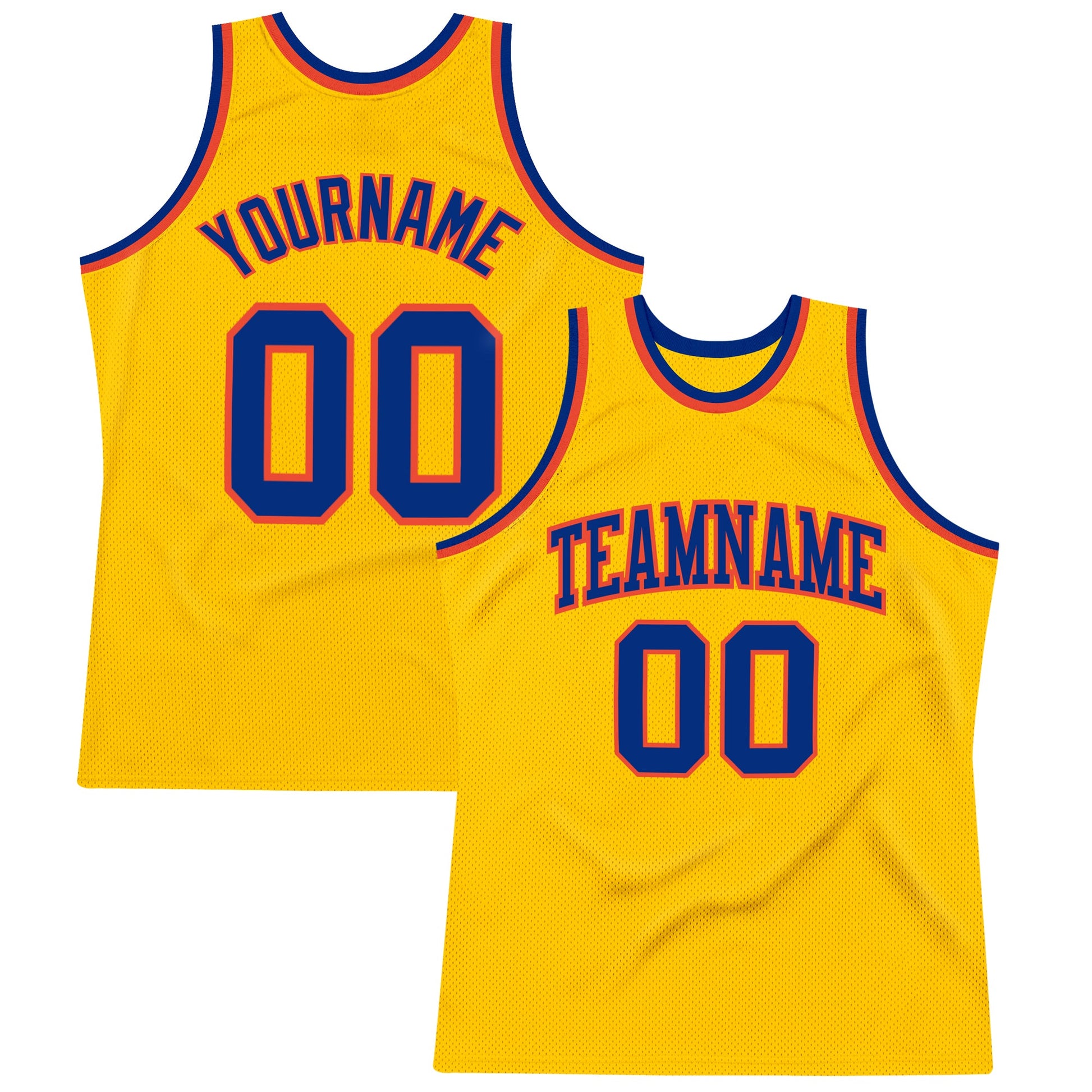 Custom Gold Royal-Orange Authentic Throwback Basketball Jersey - Main View