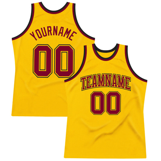 Custom Gold Maroon-Black Authentic Throwback Basketball Jersey - Main View