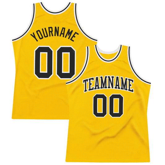 Custom Gold Black-White Authentic Throwback Basketball Jersey - Main View