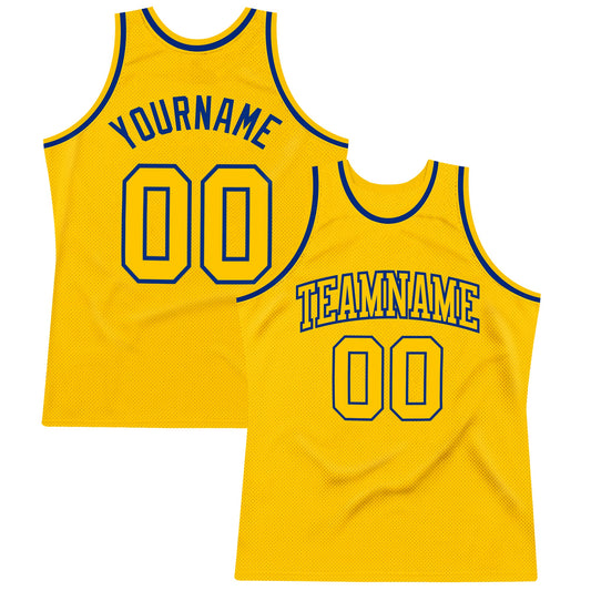 Custom Gold Gold-Royal Authentic Throwback Basketball Jersey - Main View