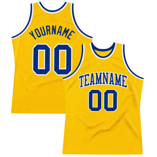 Custom Gold Royal-White Authentic Throwback Basketball Jersey - Main View