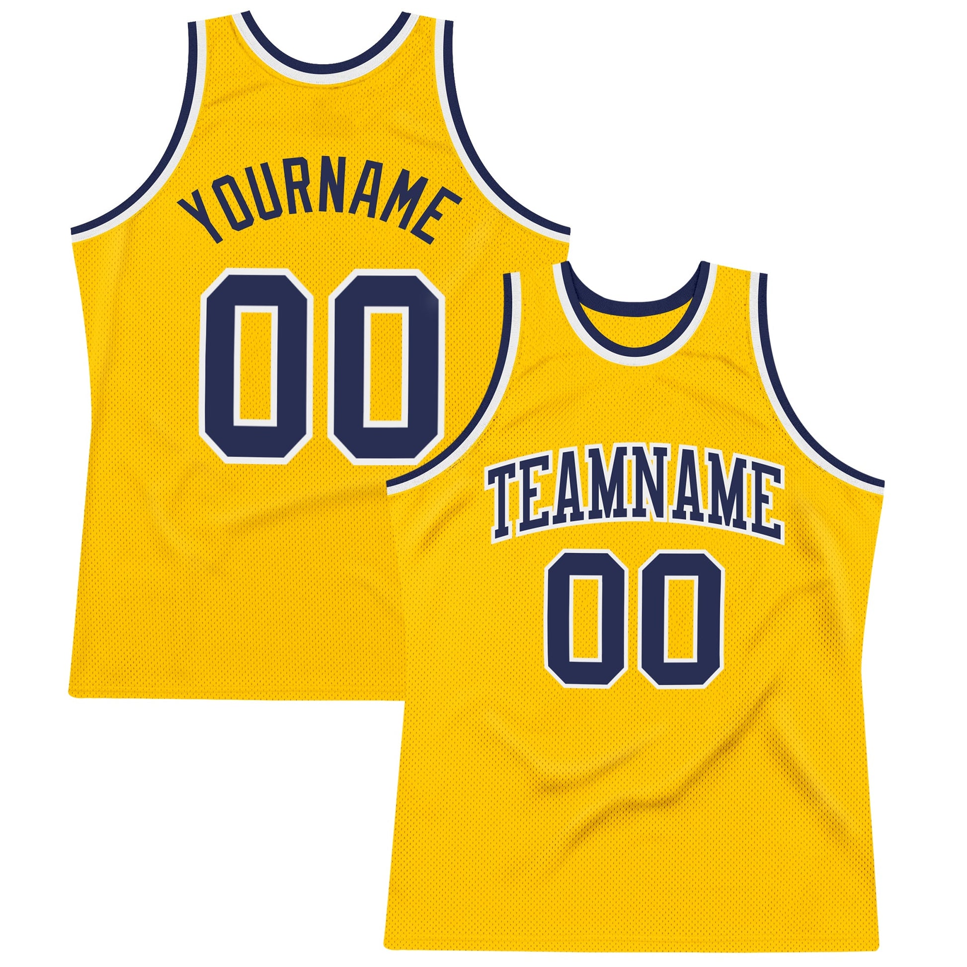 Custom Gold Navy-White Authentic Throwback Basketball Jersey - Main View