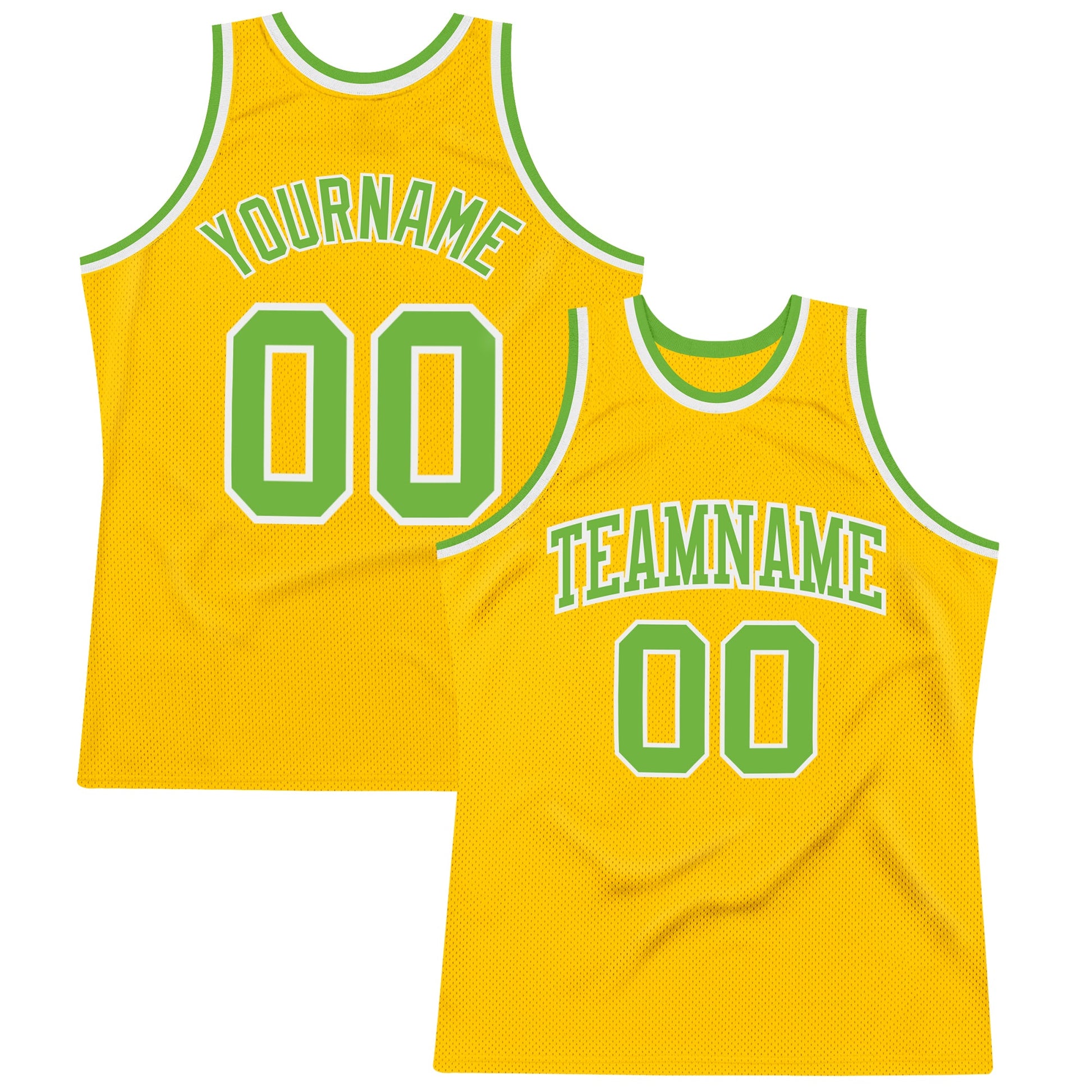 Custom Gold Neon Green-White Authentic Throwback Basketball Jersey - Main View