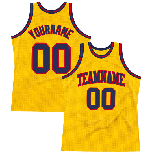 Custom Gold Navy-Red Authentic Throwback Basketball Jersey - Main View
