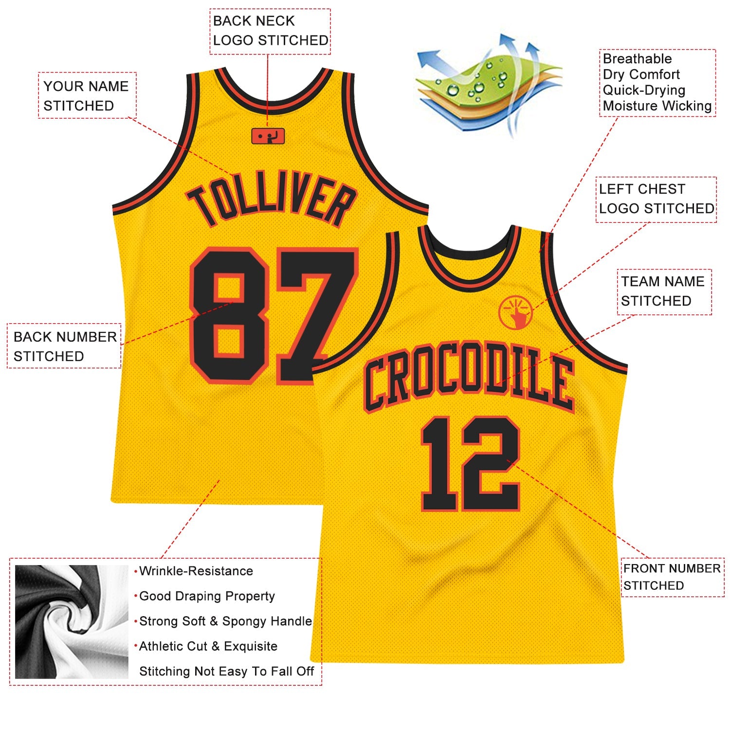 Custom Gold Black-Orange Authentic Throwback Basketball Jersey view 2