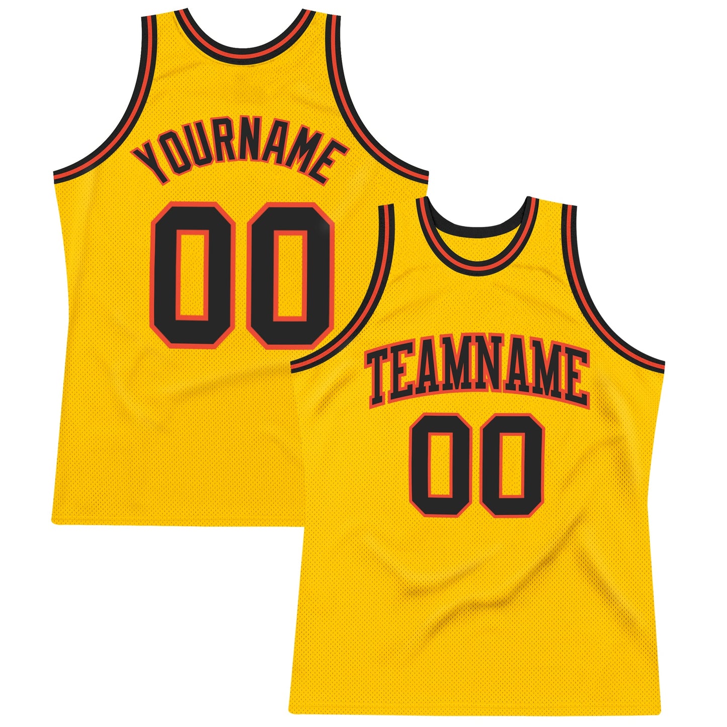 Custom Gold Black-Orange Authentic Throwback Basketball Jersey - Main View