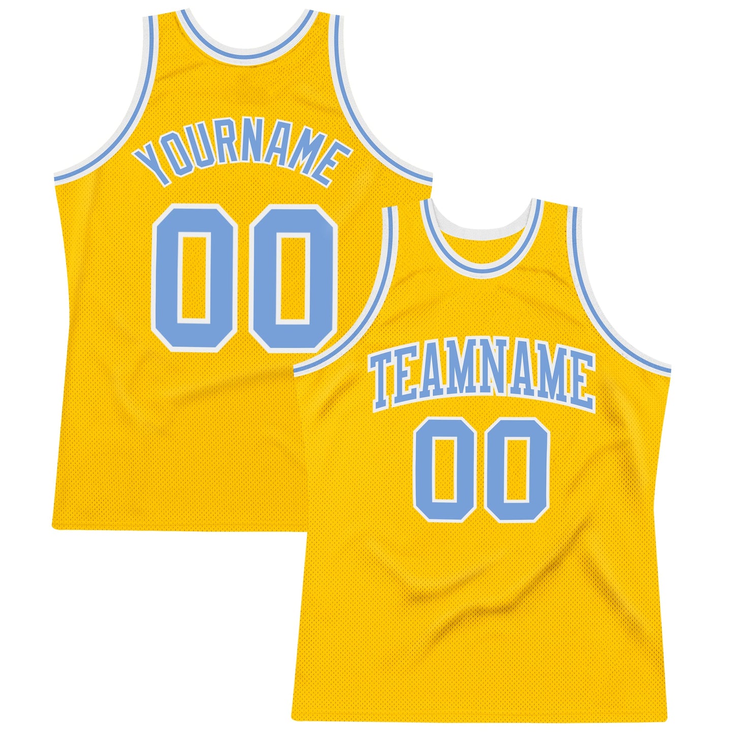 Custom Gold Light Blue-White Authentic Throwback Basketball Jersey - Main View