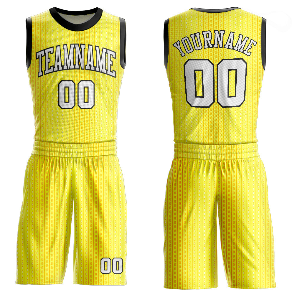 Custom Gold White-Black Round Neck Sublimation Basketball Uniform Jersey - Main View