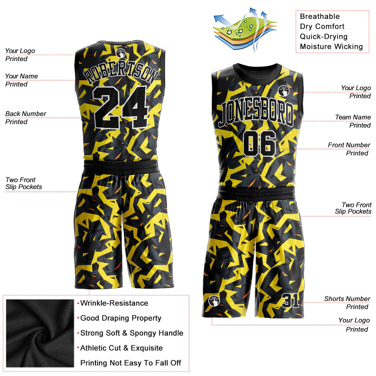 Custom Gold Black-White Round Neck Sublimation Basketball Uniform Jersey view 2