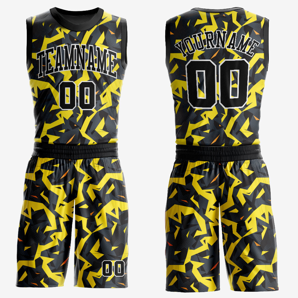 Custom Gold Black-White Round Neck Sublimation Basketball Uniform Jersey - Main View