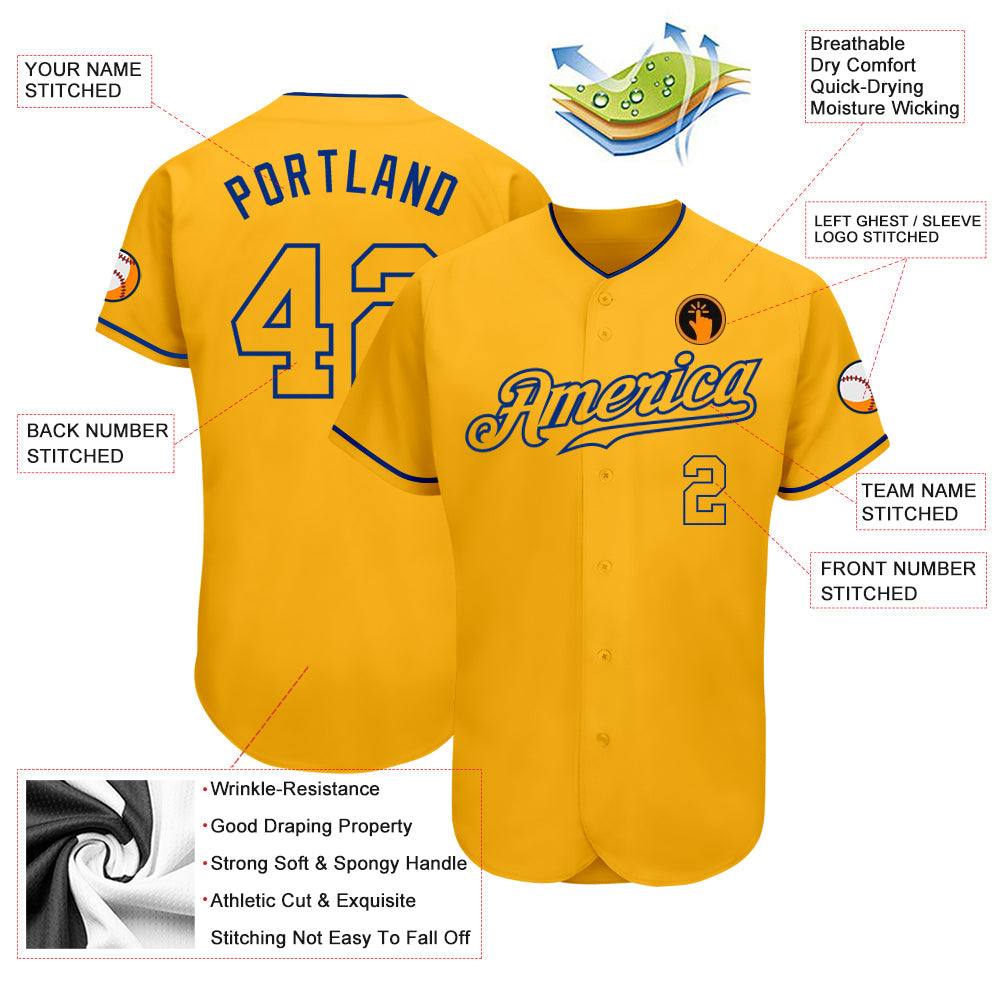 Custom Gold Gold-Royal Authentic Baseball Jersey view 3