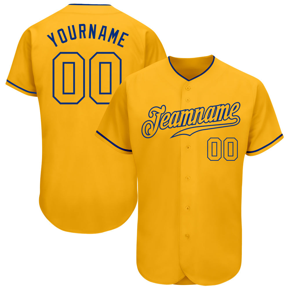 Custom Gold Gold-Royal Authentic Baseball Jersey - Main View