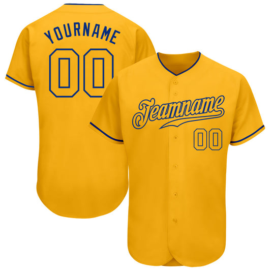 Custom Gold Gold-Royal Authentic Baseball Jersey - Main View