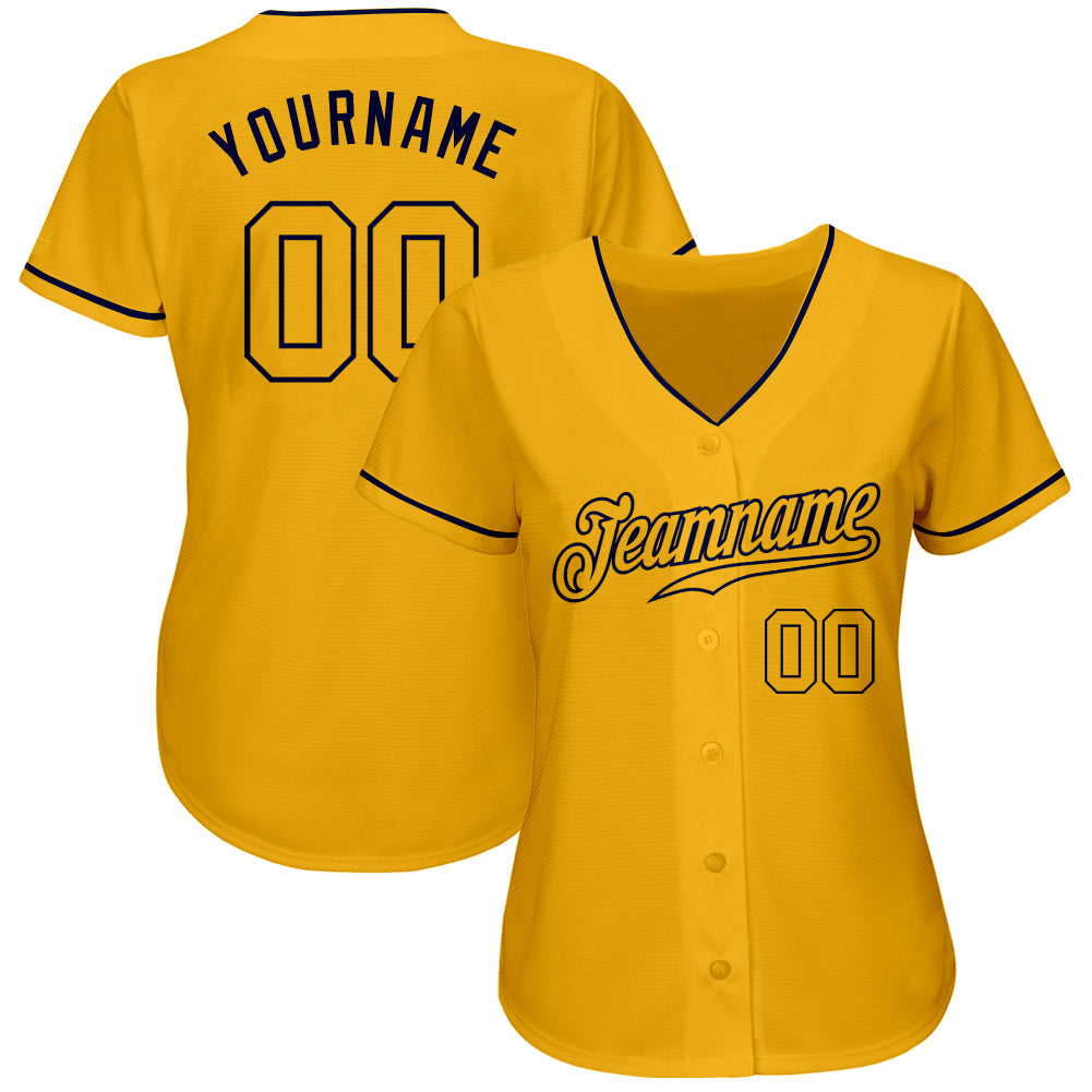 Custom Gold Gold-Navy Authentic Baseball Jersey view 2