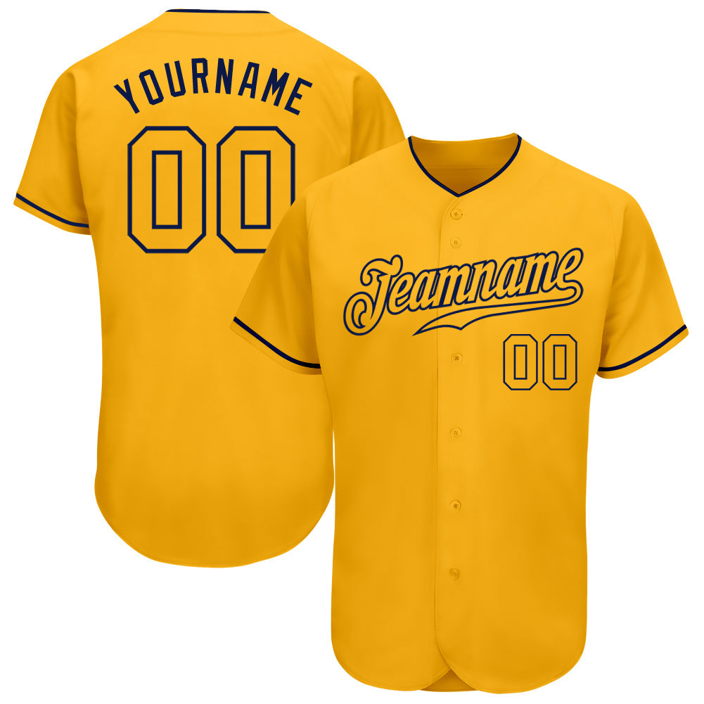 Custom Gold Gold-Navy Authentic Baseball Jersey - Main View