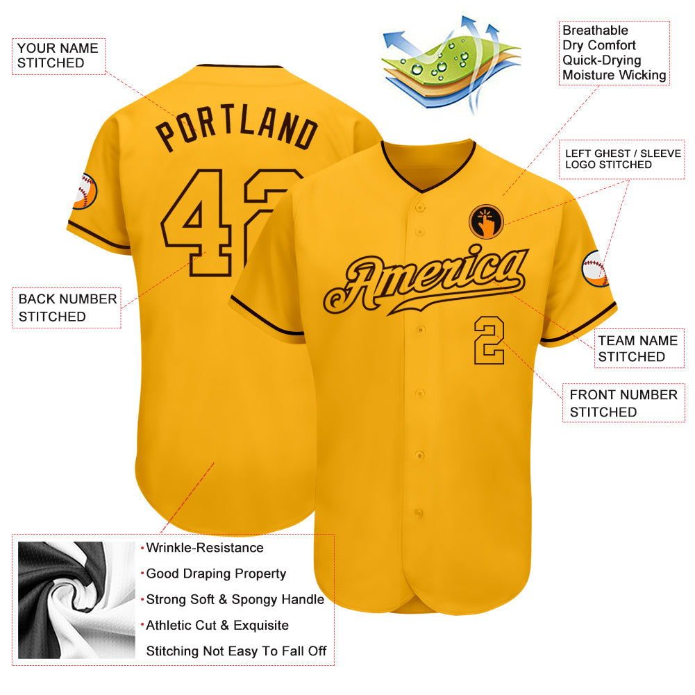Custom Gold Gold-Brown Authentic Baseball Jersey view 3