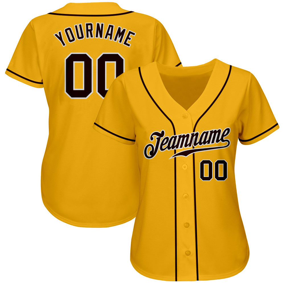 Custom Gold Brown-White Authentic Baseball Jersey view 2
