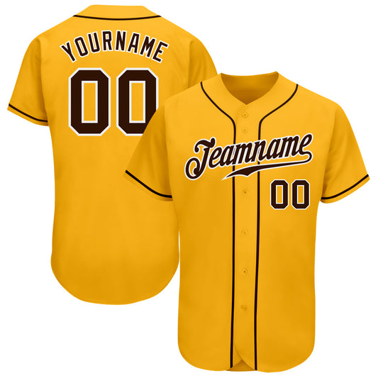 Custom Gold Brown-White Authentic Baseball Jersey - Main View
