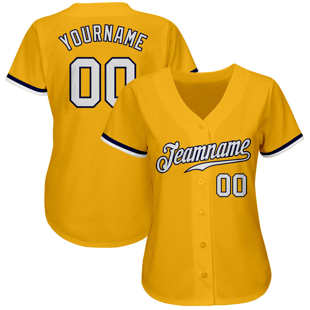 Custom Gold White-Navy Authentic Baseball Jersey view 2
