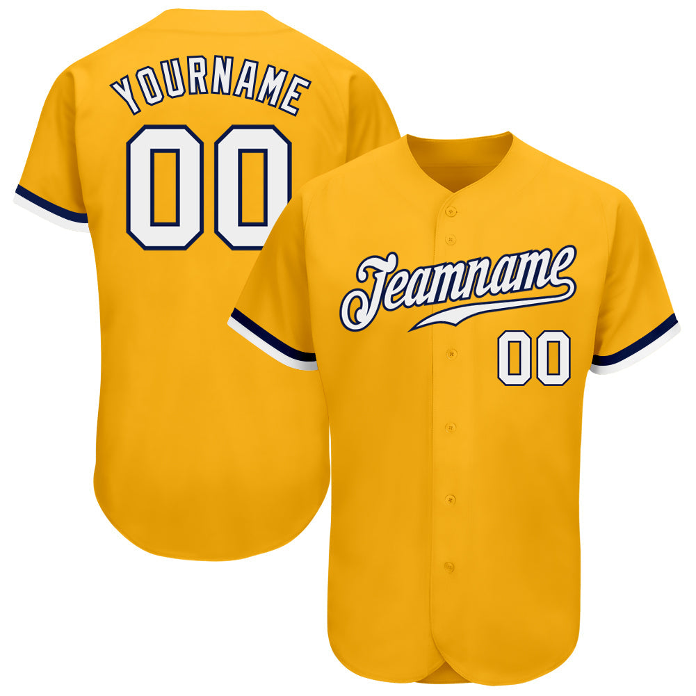 Custom Gold White-Navy Authentic Baseball Jersey - Main View