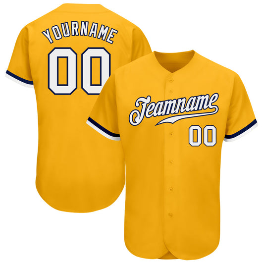 Custom Gold White-Navy Authentic Baseball Jersey - Main View