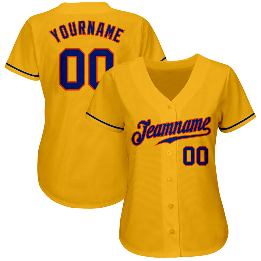 Custom Gold Royal-Orange Authentic Baseball Jersey view 2