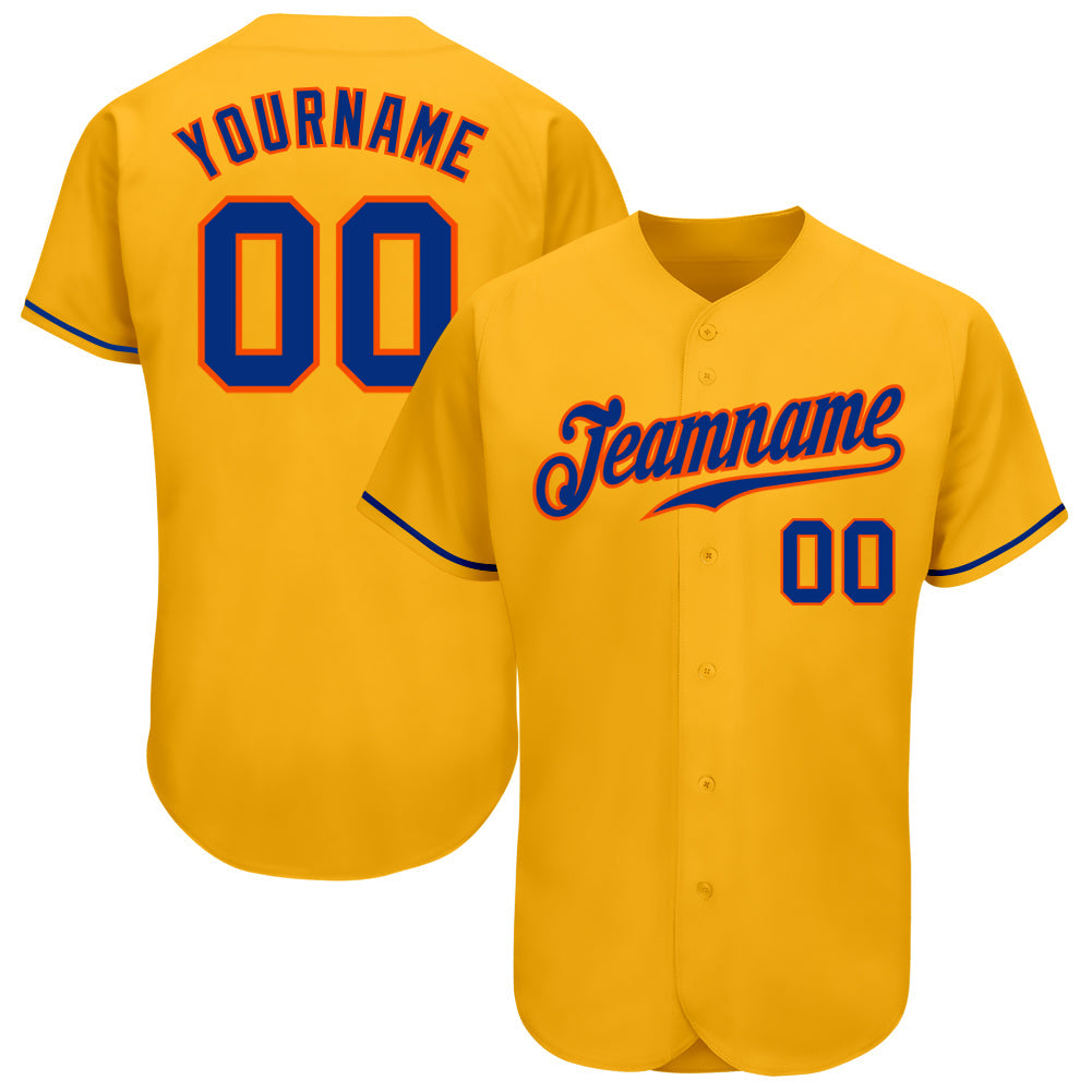 Custom Gold Royal-Orange Authentic Baseball Jersey - Main View
