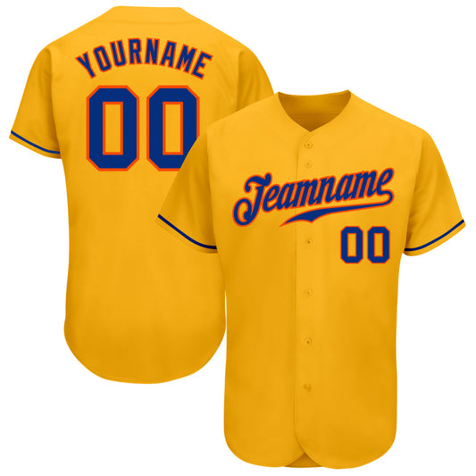 Custom Gold Royal-Orange Authentic Baseball Jersey - Main View