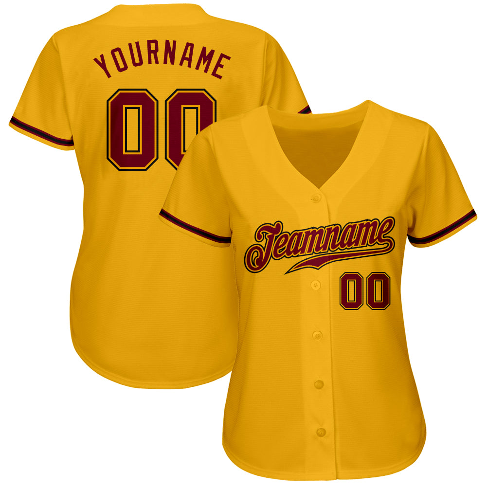 Custom Gold Crimson-Black Authentic Baseball Jersey view 2