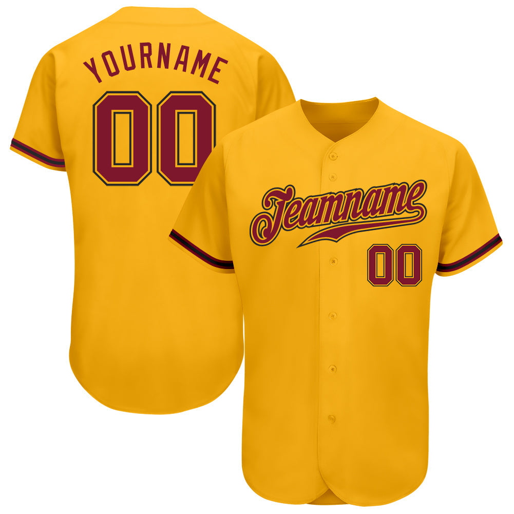 Custom Gold Crimson-Black Authentic Baseball Jersey - Main View