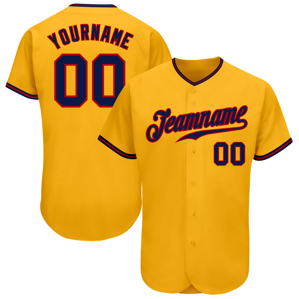 Custom Gold Navy-Red Authentic Baseball Jersey - Main View