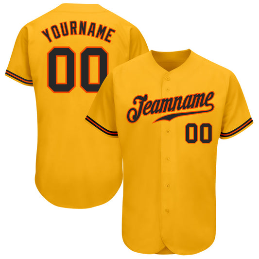 Custom Gold Black-Orange Authentic Baseball Jersey - Main View