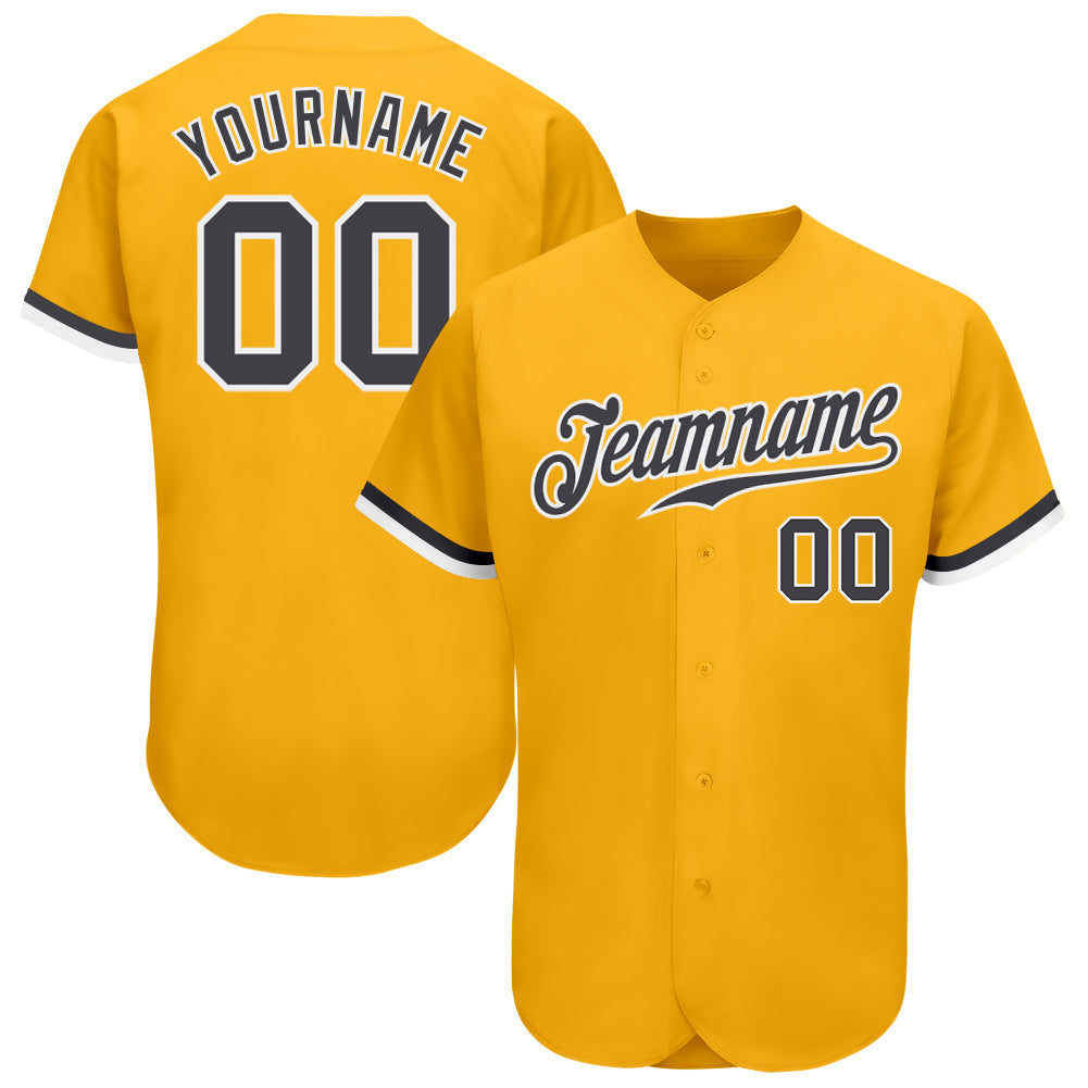 Custom Gold Steel Gray-White Authentic Baseball Jersey - Main View