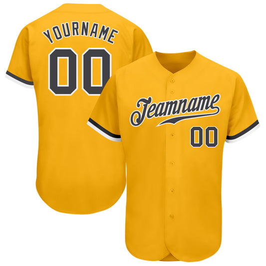 Custom Gold Steel Gray-White Authentic Baseball Jersey - Main View