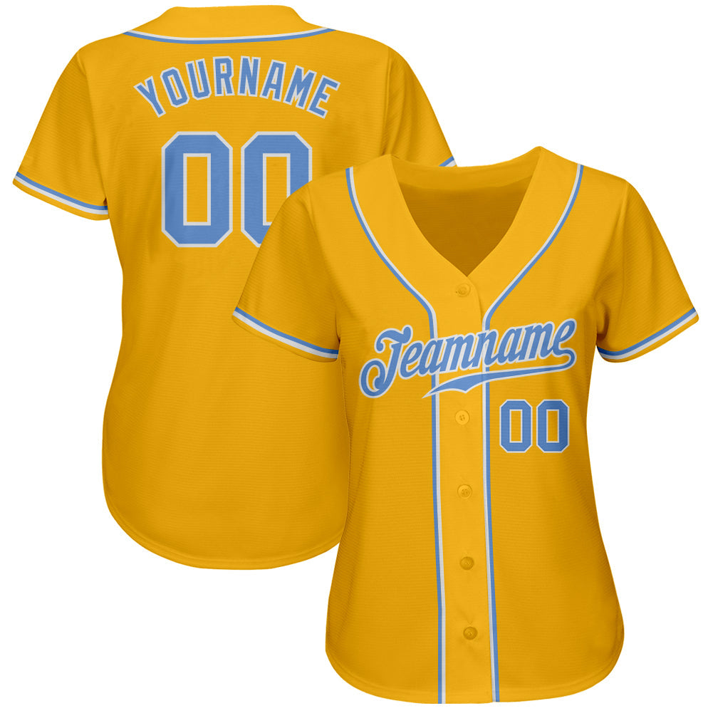 Custom Gold Light Blue-White Authentic Baseball Jersey view 2