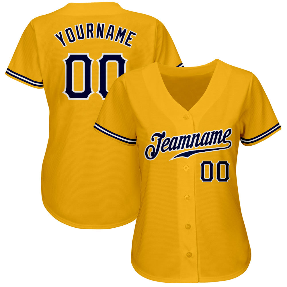 Custom Gold Navy-White Authentic Baseball Jersey view 2