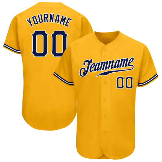 Custom Gold Navy-White Authentic Baseball Jersey - Main View