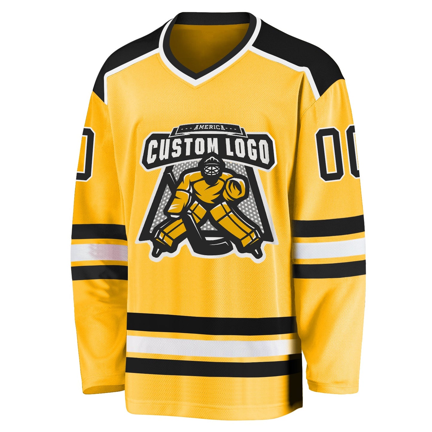 Custom Gold Black-White Hockey Jersey view 2