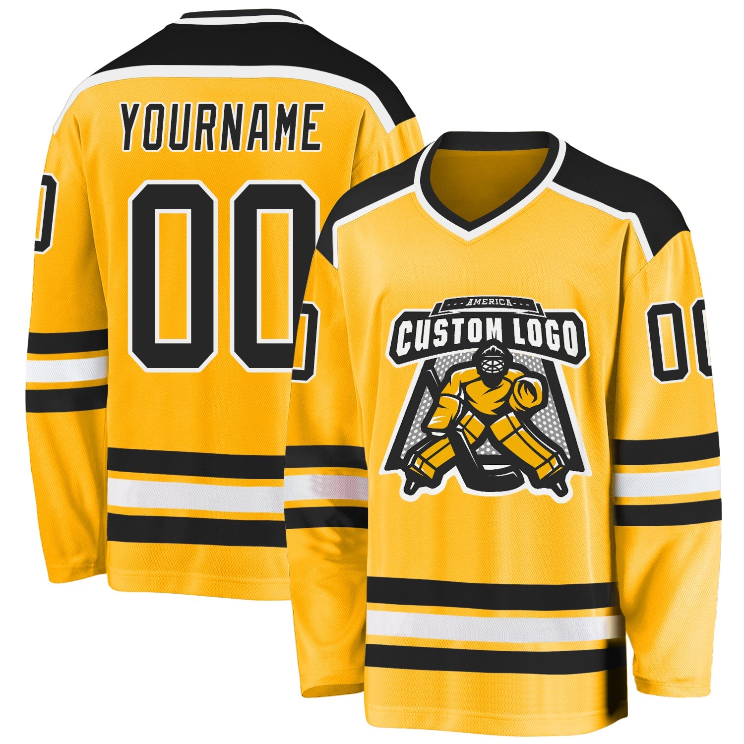 Custom Gold Black-White Hockey Jersey - Main View