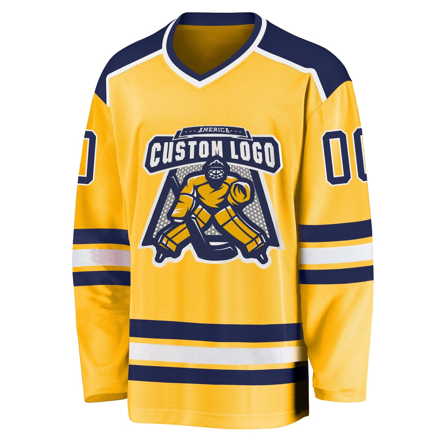 Custom Gold Navy-White Hockey Jersey view 2