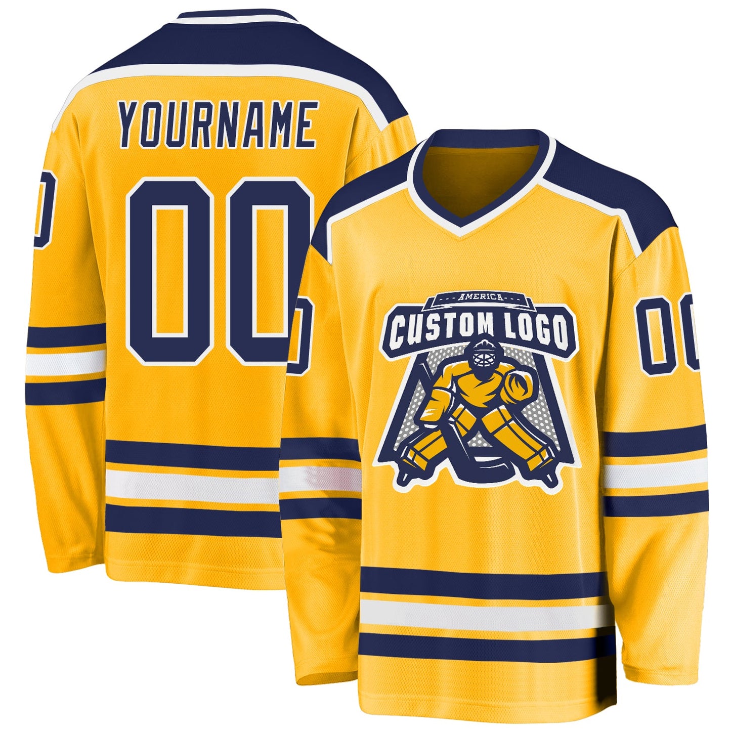 Custom Gold Navy-White Hockey Jersey - Main View